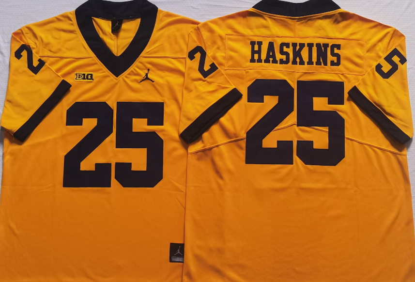 Men's Michigan Wolverines Hassan Haskins #25 Yellow Alumni Jersey